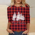 thumbnail image 1 of Puntoco Camiseta de mujer con cuello redondo, manga 3/4 y estampado navideño, jersey de cuello redondo, camiseta de manga larga con cuello redondo, 1 of 5