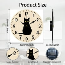 Black Cat Wall Clock Wall Clock Non-Ticking Clock Round Decorative Wall Clocks Printed Clocks for Home Living Room Bedroom Home Office Decoration