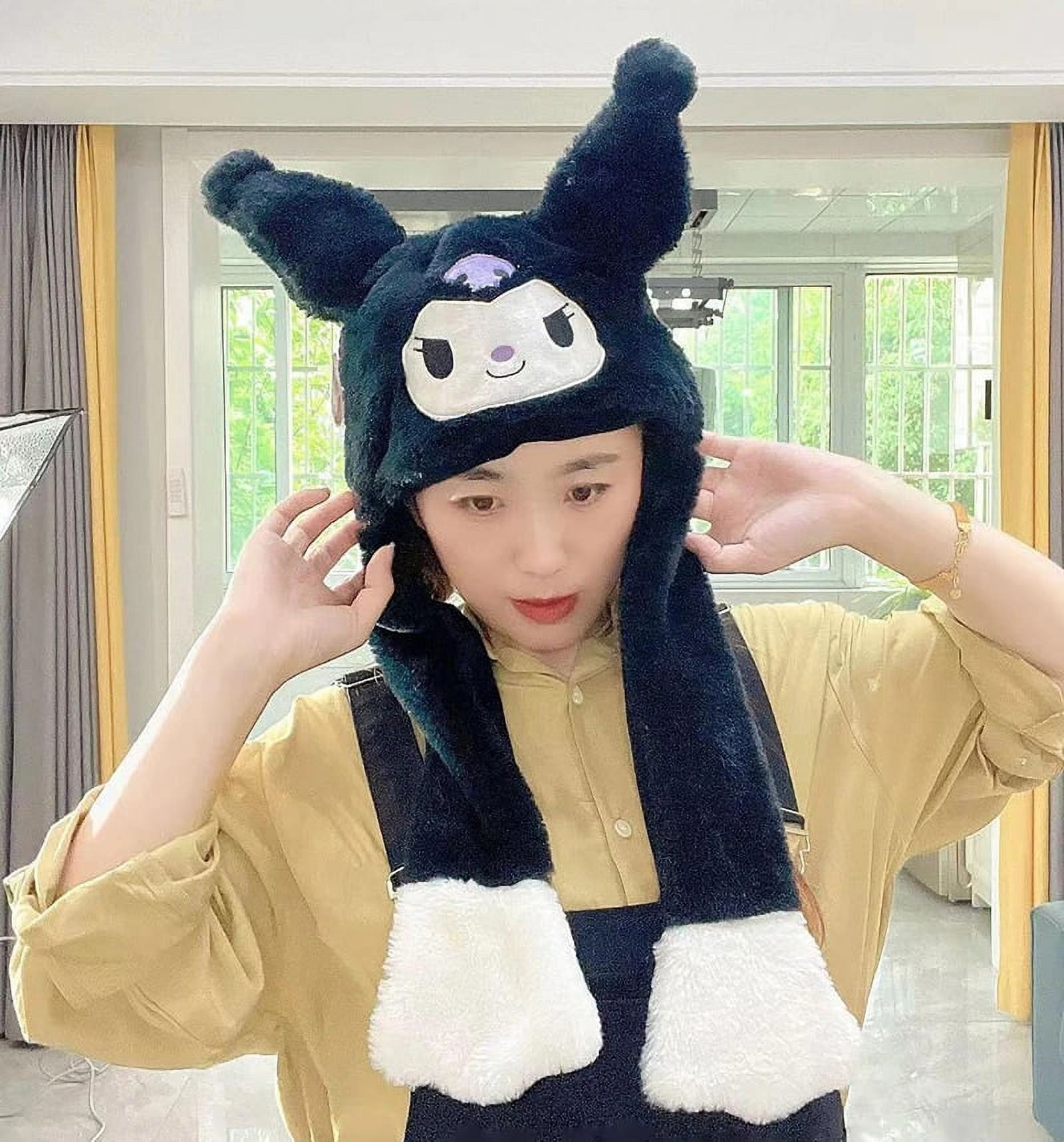 LED Light Sanrioed Kuromi Cinnamoroll Kitty Glowing Plush Ear Move Hat Anime Cartoon Jumping up Ear Novetly Cap Gift for Kids