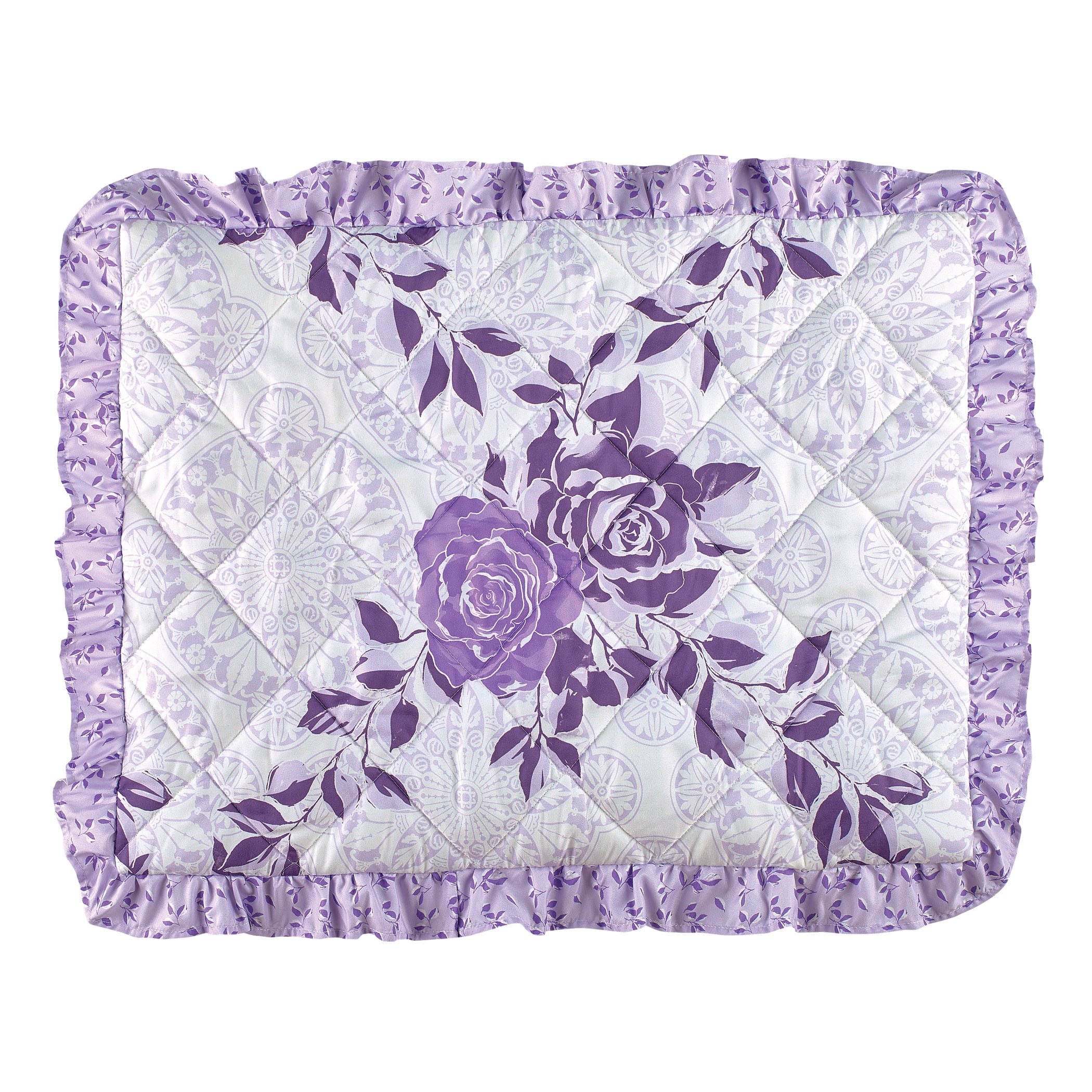 Collections Etc Lavender Floral Ruffle Pillow Sham Covers - Fits Standard Size Pillow, 26' x 20' - Machine Washable - Polyester