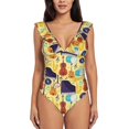 thumbnail image 2 of Yiaed Musical Instruments Print Women's Ruffled One Piece Swimsuit V Neck Swimwear Slimming Monokini for Woman-X-Large, 2 of 8