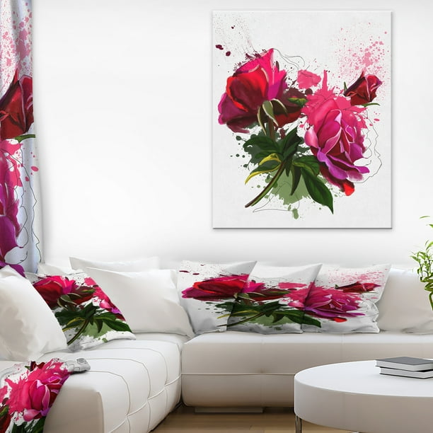 Aquarelle de Croquis de Pivoines Rouges - Toile Florale