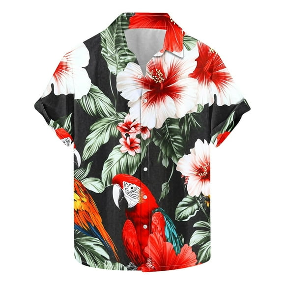 Txeol Men's Hawaiian Shirt Short Sleeves Printed Casual Button Down Funky Summer Tropical Holiday Beach Male Shirts Holiday Deals,Multicolor,L