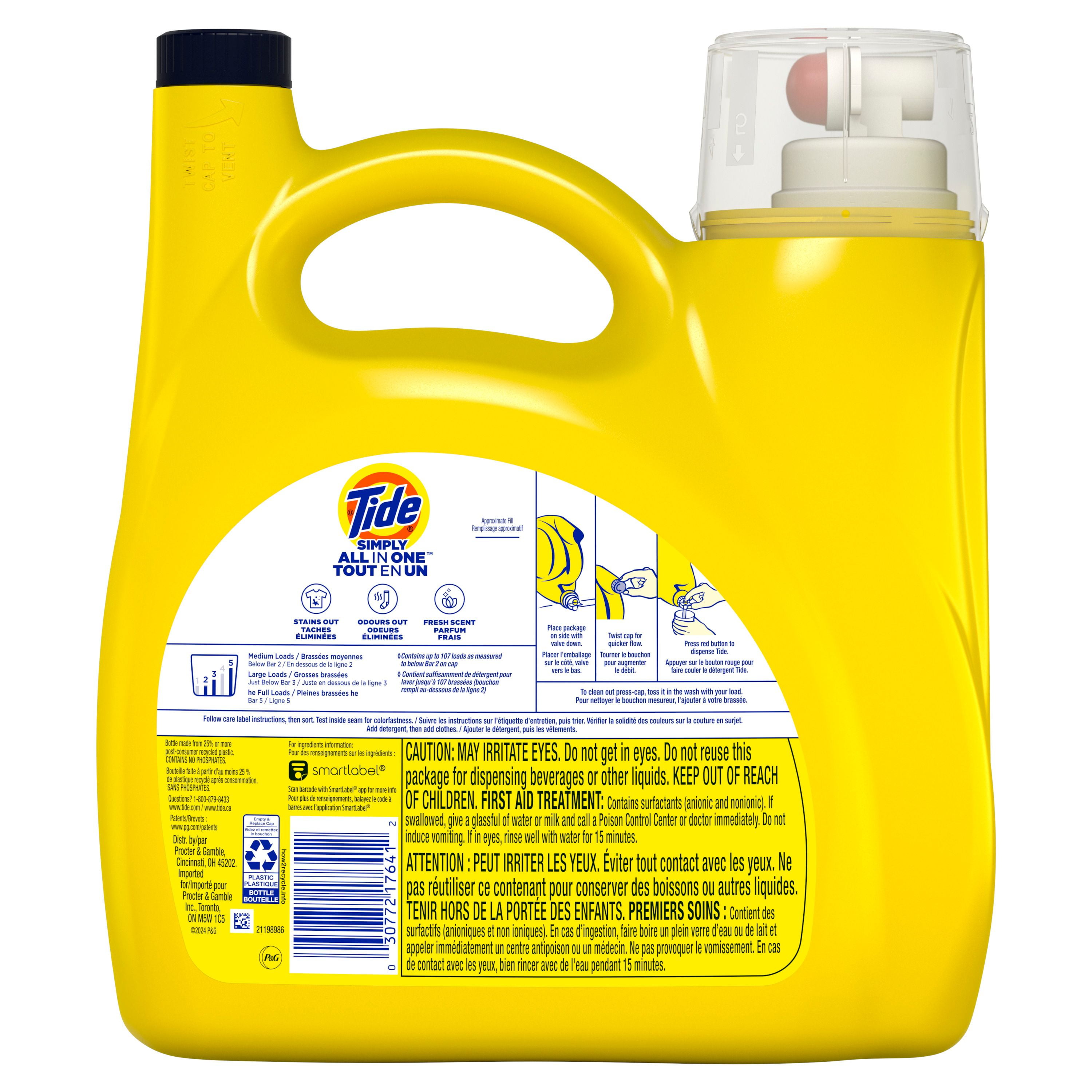 Détergent à lessive liquide Tide Simply Tout-en-un, parfum Brise rafraîchissante, 107 brassées, 4,16 L TIDE TD SM LQ CHE RB107BR