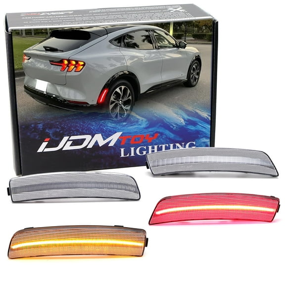 4pc Set Semi-Clear Lens Amber/Red Full LED Strip Front/Rear Side Marker Light Kit For Ford 2021-up Mustang Mach-E SUV