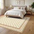 thumbnail image 3 of ODIKA 6'x9' Ultra-Soft Area Rug, Beige Motif Vintage Trellis Distressed Lattice Textured Pile None Washable, Bare feet friendly, Silk-Touch for Guest Room, Bedroom, 3 of 7