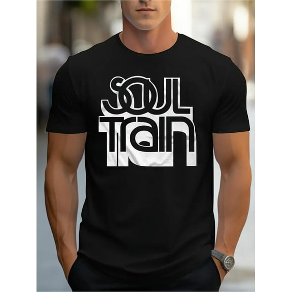Soul Train Men'S T-Shirt - 100% Cotton Casual Crew Neck Tee, Short Sleeve, Regular Fit, Summer Vintage Print, Lightweight Knit Fabric 180 g/m²