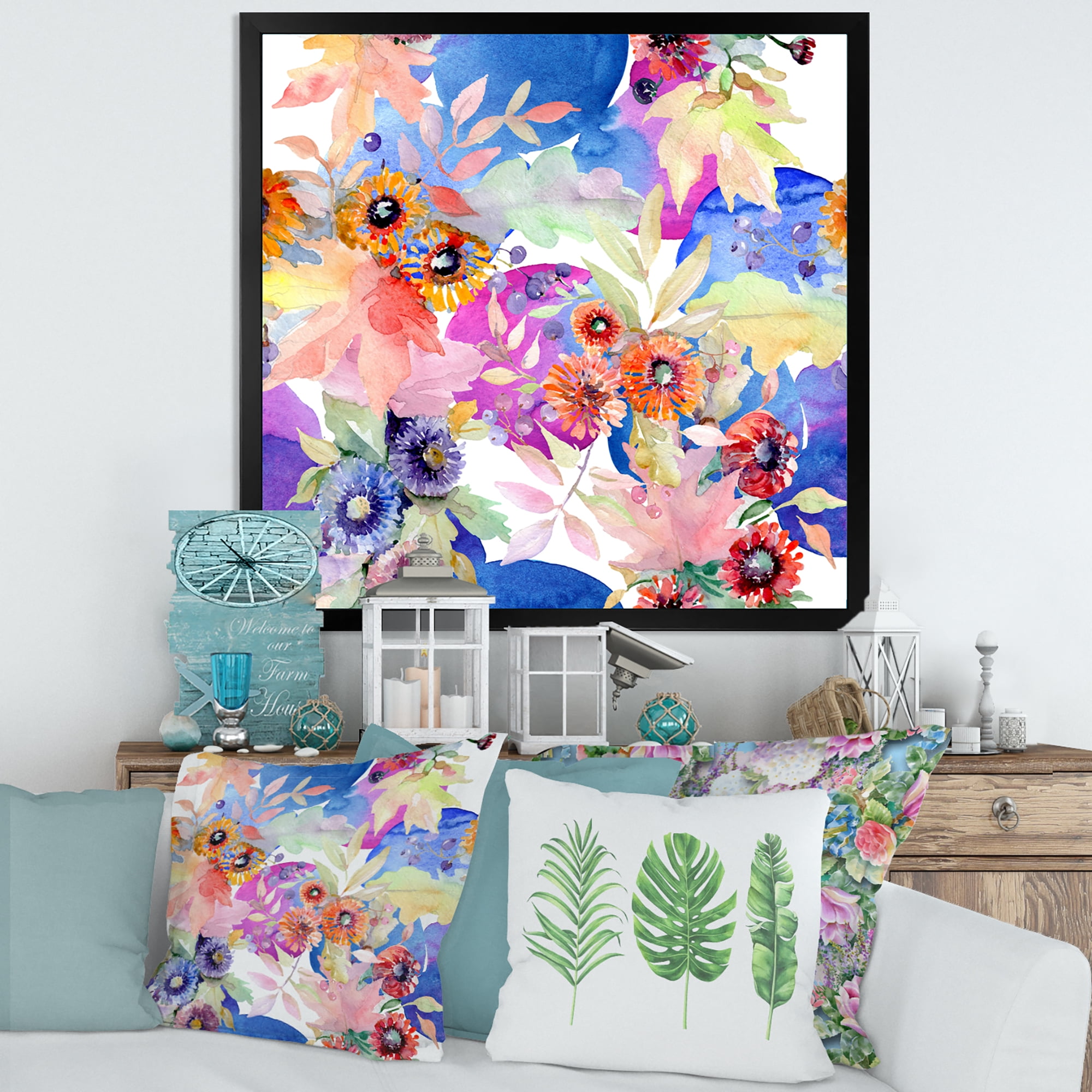 Designart 'Wildflowers and Vibrant Wild Spring Leaves IV' Modern Framed Art Print