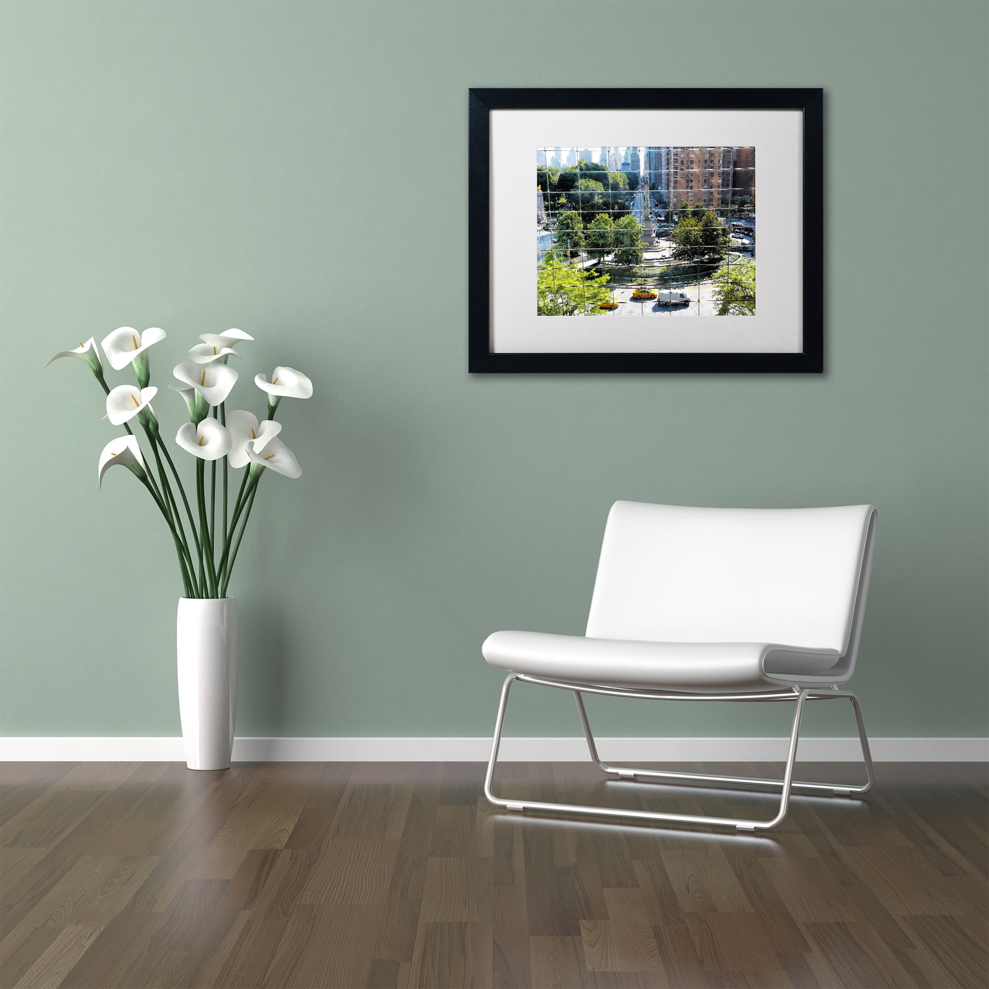 Trademark Fine Art "Columbus Circle" Canvas Art by CATeyes, White Matte, Black Frame