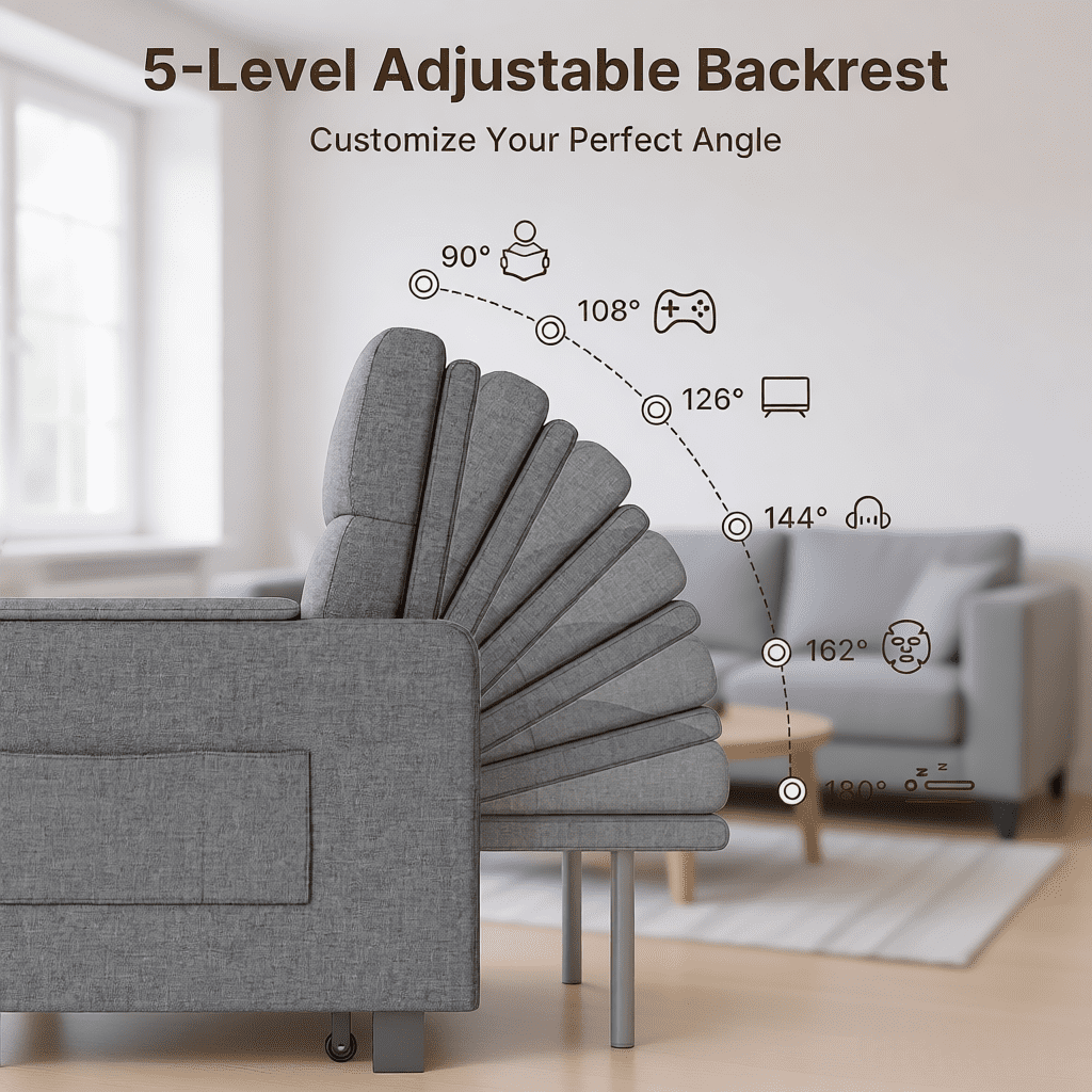 50" Sofa Bed, Lofka 3 in 1 Convertible Sleeper Loveseat, Pull Out Couches with Adjustable Backrest for Living Room Apartment, Linen, Dark Gray