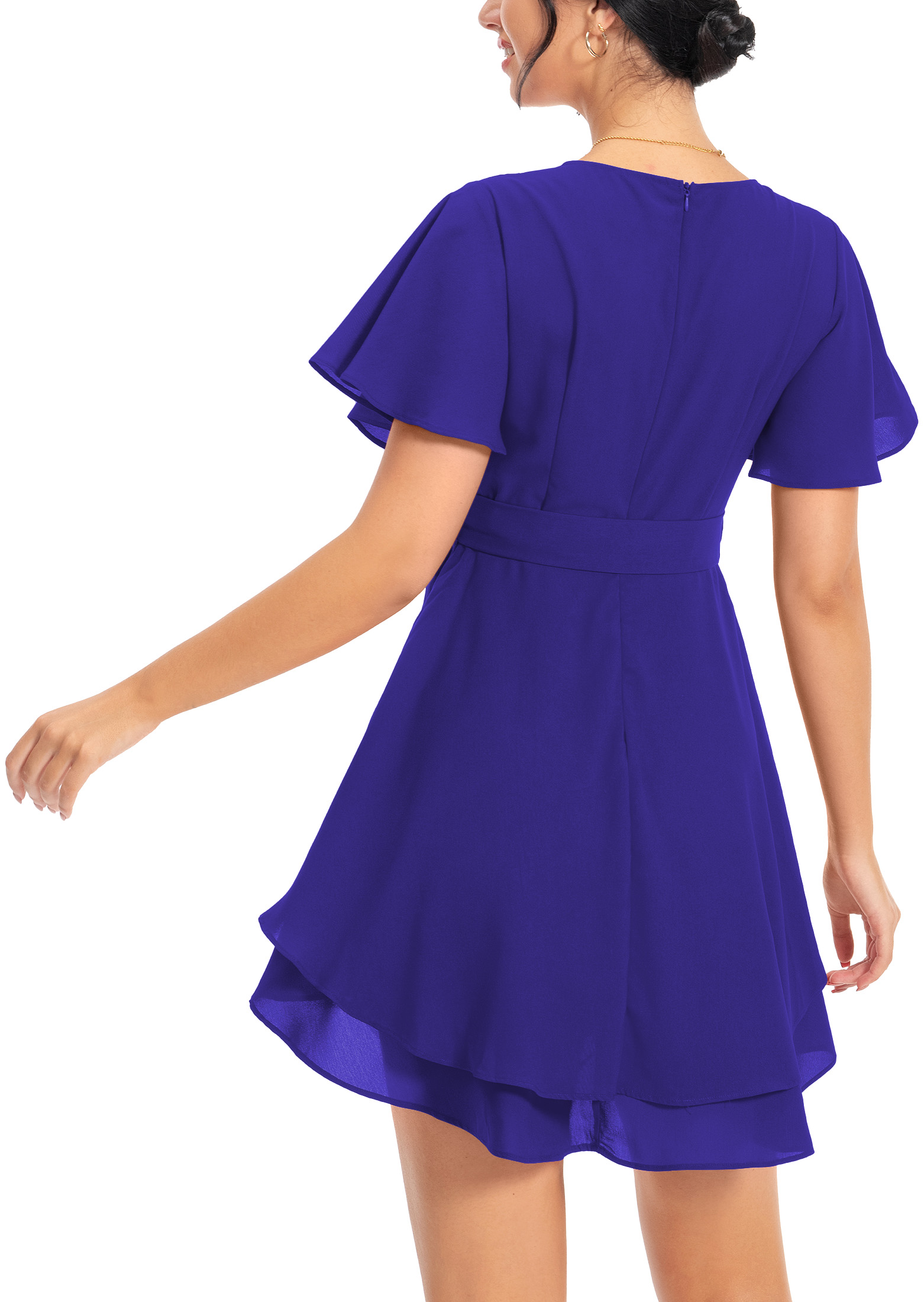  KOJOOIN Women's Summer Deep V Neck Mini Dress Flutter Short  Sleeve High Waist A Line Fit and Flare Skater Dress Blue Paisley L :  Clothing, Shoes & Jewelry