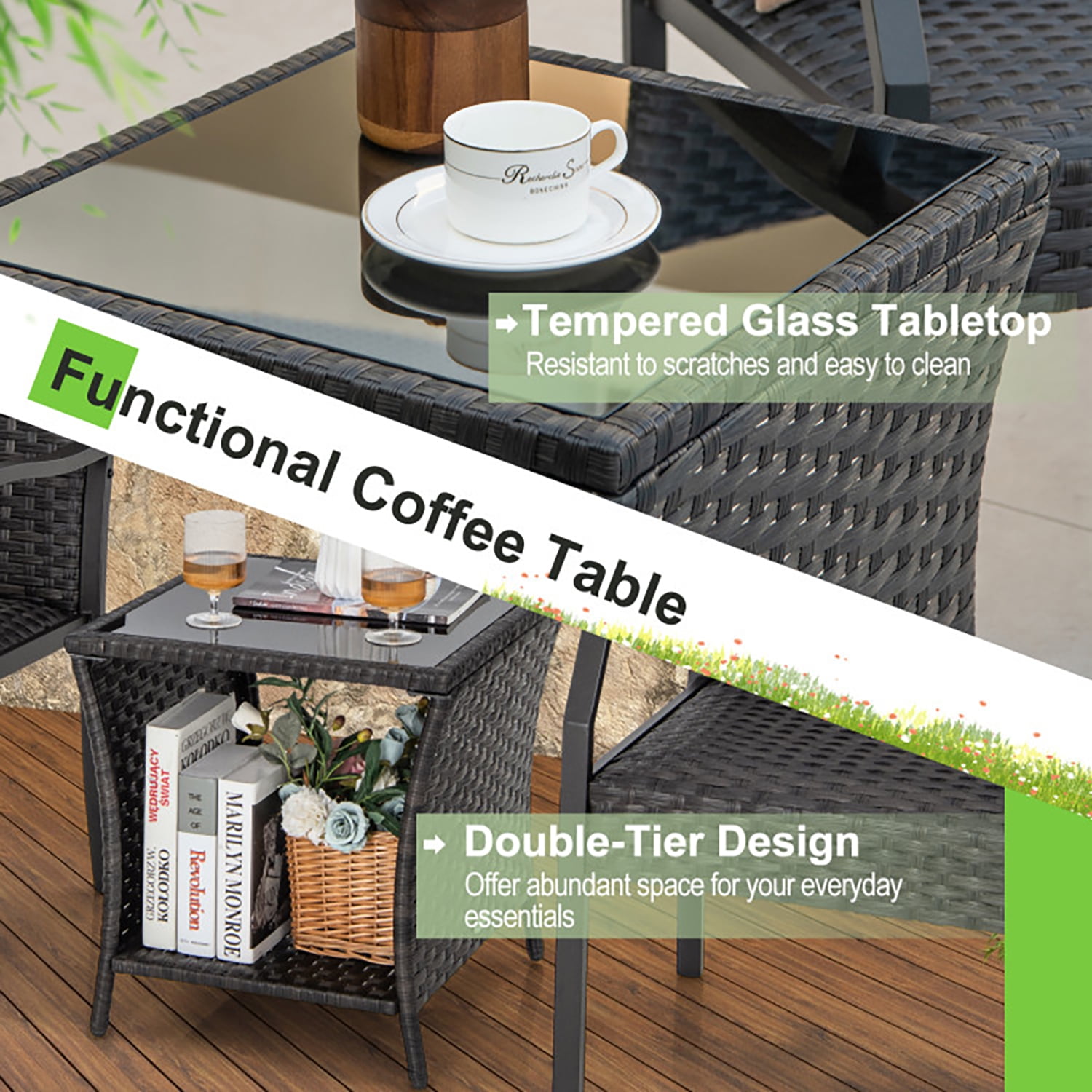 Aimee Lii 3 Pieces Patio Wicker Chair Set with Quick Dry Foam Cushions, Outdoor Patio Furniture Set Aimee Lii 3 Pieces Patio Wicker Chair Set with Quick Dry Foam Cushions, Outdoor Patio Furniture Set