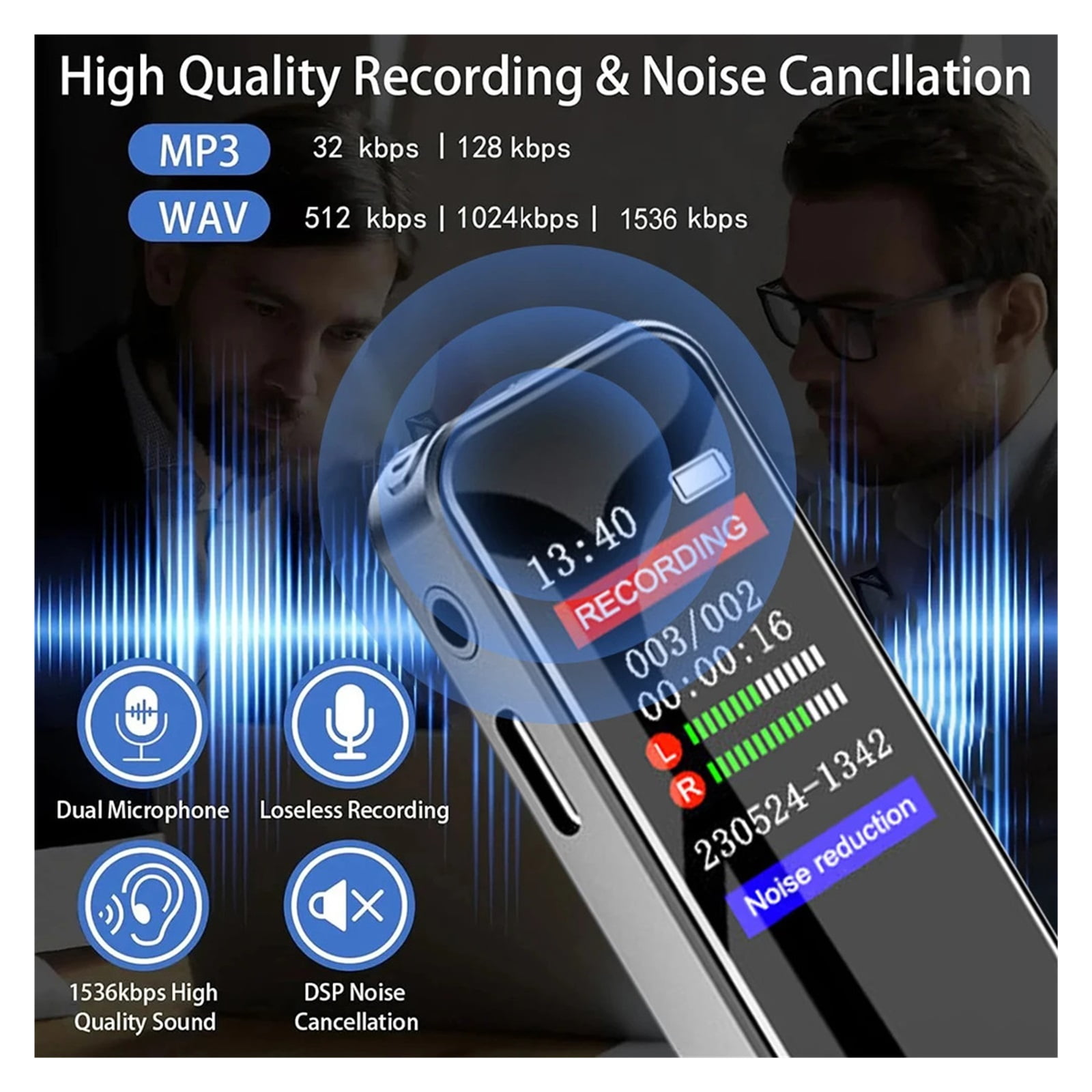 Digital Voice Recorder Professional Dictaphone Voice Activated Noise Reduction Long Time