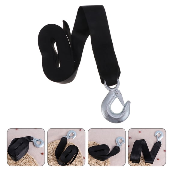 PBPBOX Heavy Duty Black Car Tow Strap with Hook for Traction and Towing Versatile Use
