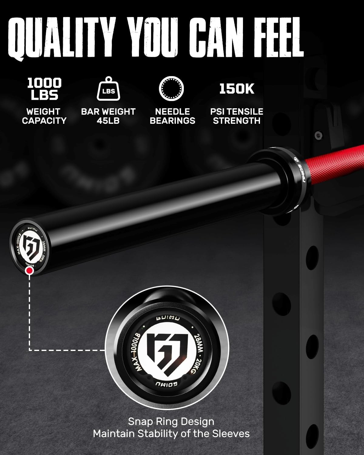 7FT Olympic Barbell, Weight Bar with Knurled Grip, 1000lb Capacity Strength Training Deadlift Bar for Squat, Weightlifting, Bench Press, Fits 2-inch Standard Weight Plates