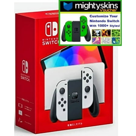 Nintendo Switch OLED White Joy-Con with Mightyskins Custom Console & Controller Skin Voucher - Limited Bundle - Import with US Plug