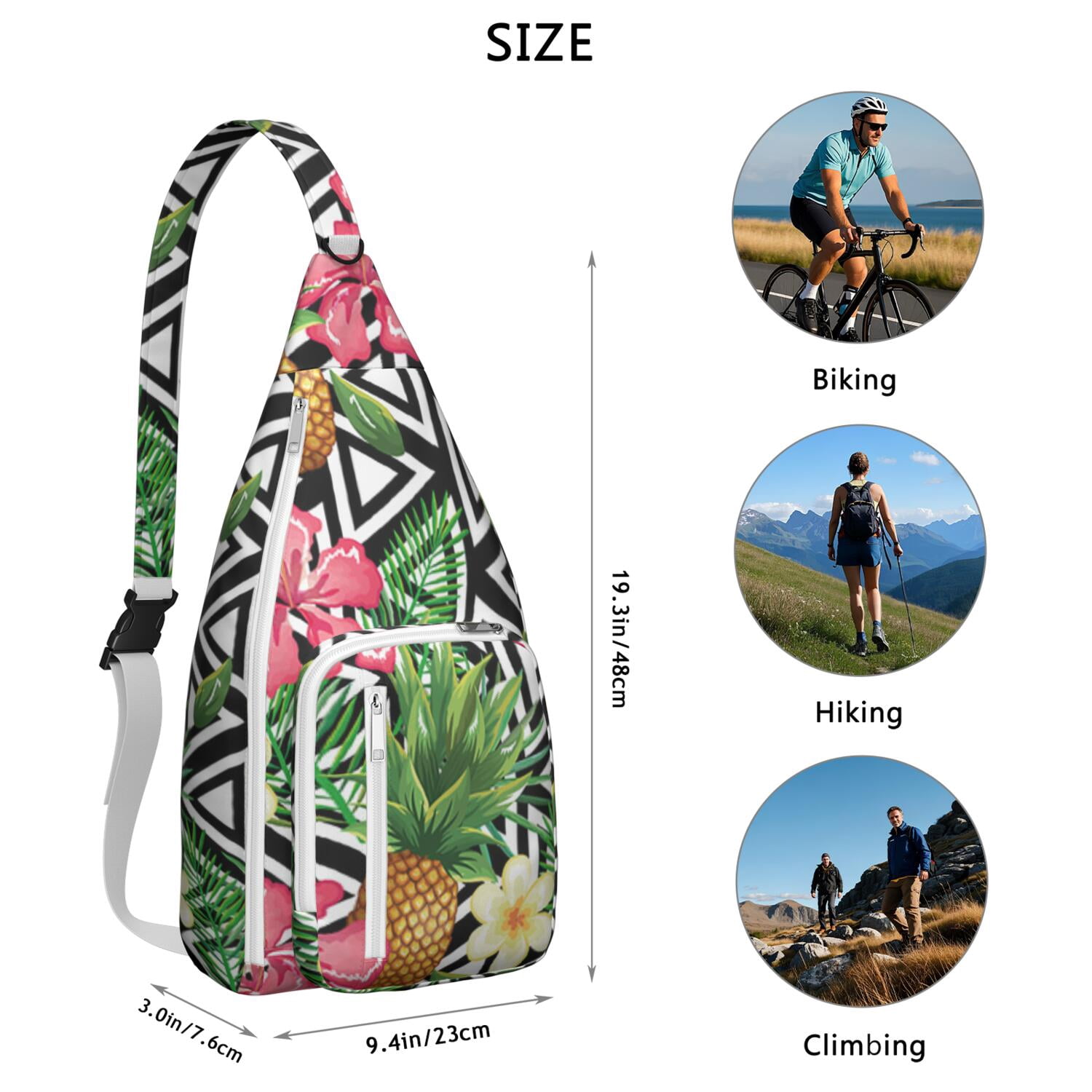 Botanical Jungle Leaves Sling Bag for Women & Men, Multi-Pocket Lightweight Shoulder Bag for Travel