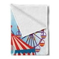 thumbnail image 2 of Circus Soft Flannel Fleece Blanket, Circus Scene with Clowns on Grass Rainbow Ferris Wheel Happy Bubbles Childhood Theme, Cozy Plush for Indoor and Outdoor Use, 60" x 80", Multicolor, by Ambesonne, 2 of 5