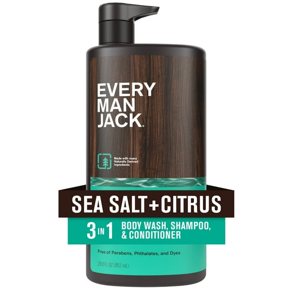 Every Man Jack Sea Salt Citrus Hydrating Men's 3-in-1 - Body Wash and Shampoo and Conditioner - 28.8 fl oz
