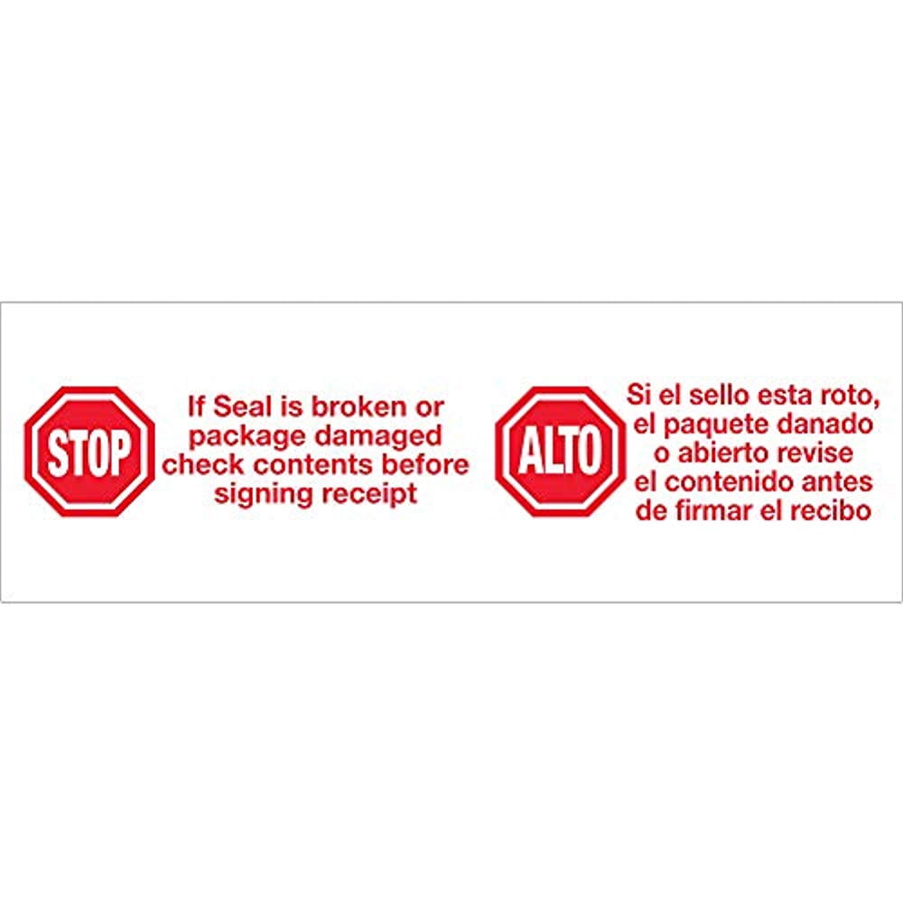 Tape Logic Pre-Printed Packing Tape White - Stop / Alto 3" x 110 Yard Roll (24 Roll/Case)