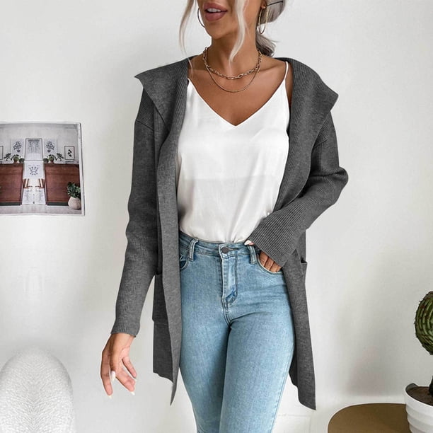 Puntoco Chaqueta tipo cárdigan con capucha y punto a rayas para mujer Puntoco Puntoco-1
