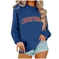 thumbnail image 5 of Sweatshirts for Women Christmas Long Sleeve Round Neck Printing Loose Hoodless Sweatshirts Blue L, 5 of 5