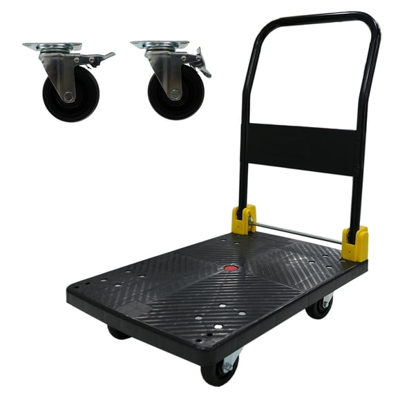880lb Capacity Foldable Platform Push Cart with Brake Wheels, Black Heavy-Duty Hand Truck & Dolly Cart for Home and Warehouse