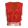 thumbnail image 3 of Doomiva Women's Sequin Tassel Waistcoat Vests V-Neck Sleeveless Blouse Vest Red M, 3 of 7