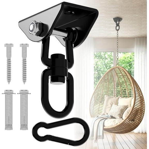 360°Rotating Hammock Hanging Kit, Heavy Duty 1200 lb Capacity Stainless Steel Hanging Swing Hooks, 1 Pack Swing Hanger for Yoga, Hammock Chair, Sandbag, Swing Sets(Black