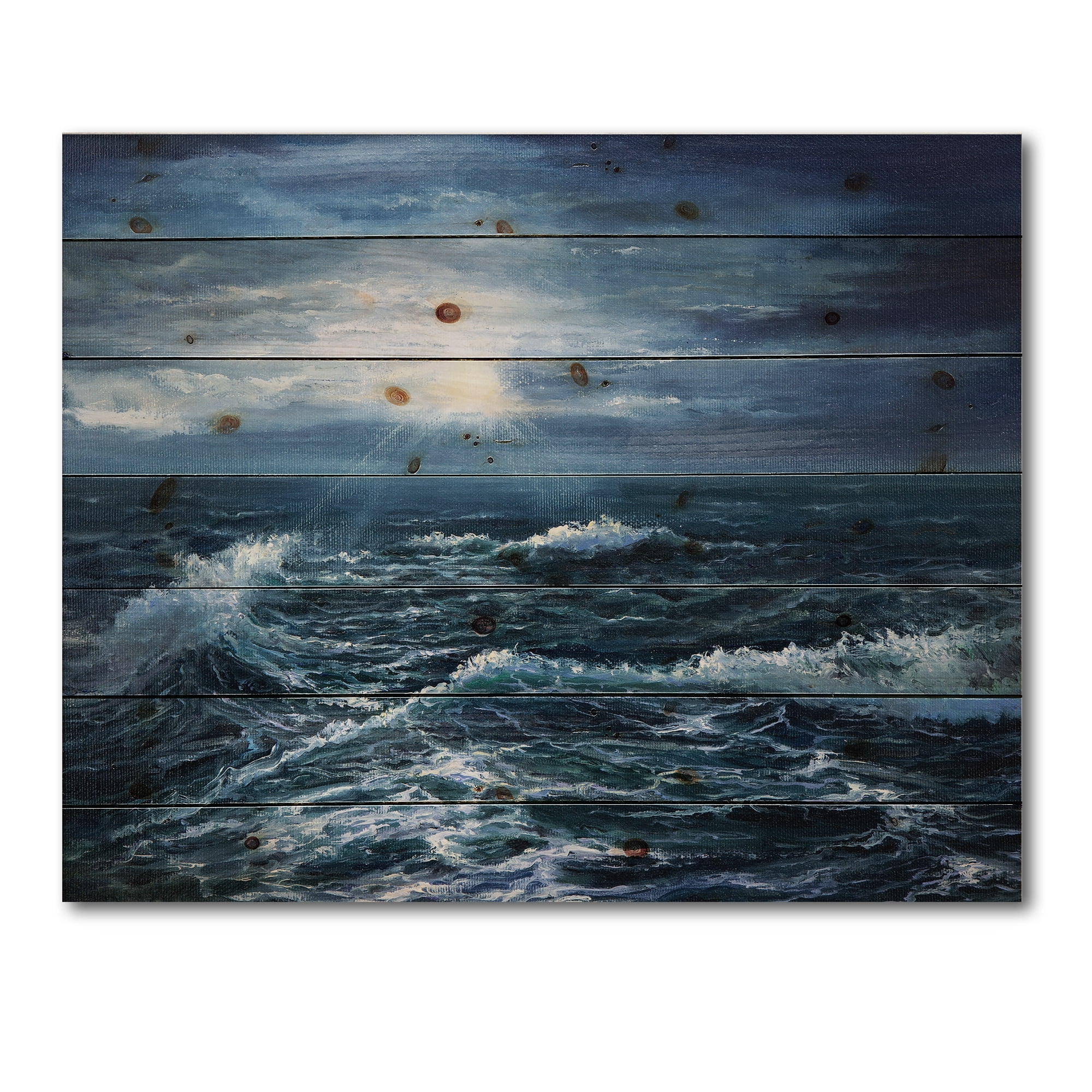 Designart 'Morning Glow Through The Ocean Waves' Nautical & Coastal Print on Natural Pine Wood