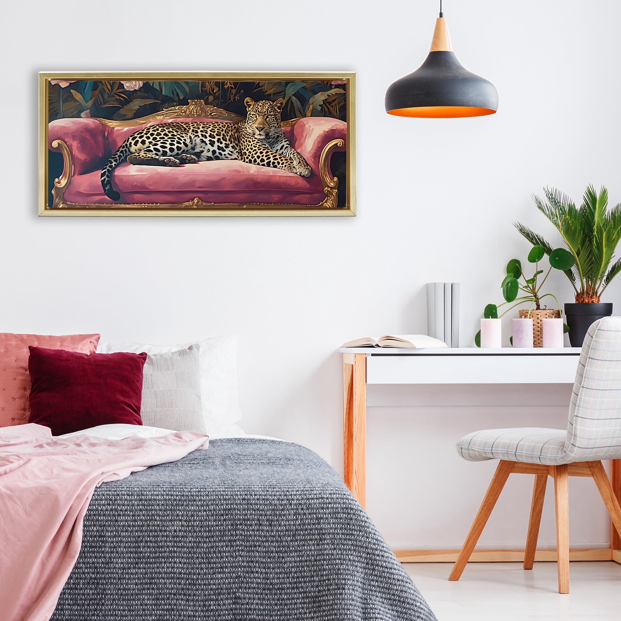 Stupell Industries Regal Relaxation Leopard on Pink Gold Framed Floater Canvas Wall Art, design by Creative Studio