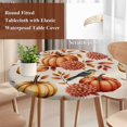 thumbnail image 4 of Fall Pumpkins Round Tablecloth, Fitted Table Cover with Elastic for 55"-60" Round Tables, Thanksgiving Flowers Vintage Leaves Birds Table Cloth Outdoor Indoor Dinning Party Waterproof Tablecloths, 4 of 7