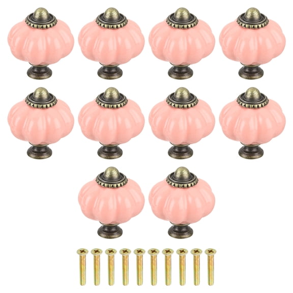 Uxcell 10 Pack Pink Pumpkin Knobs, Vintage Drawer Pulls with 10 Screws, Ceramic