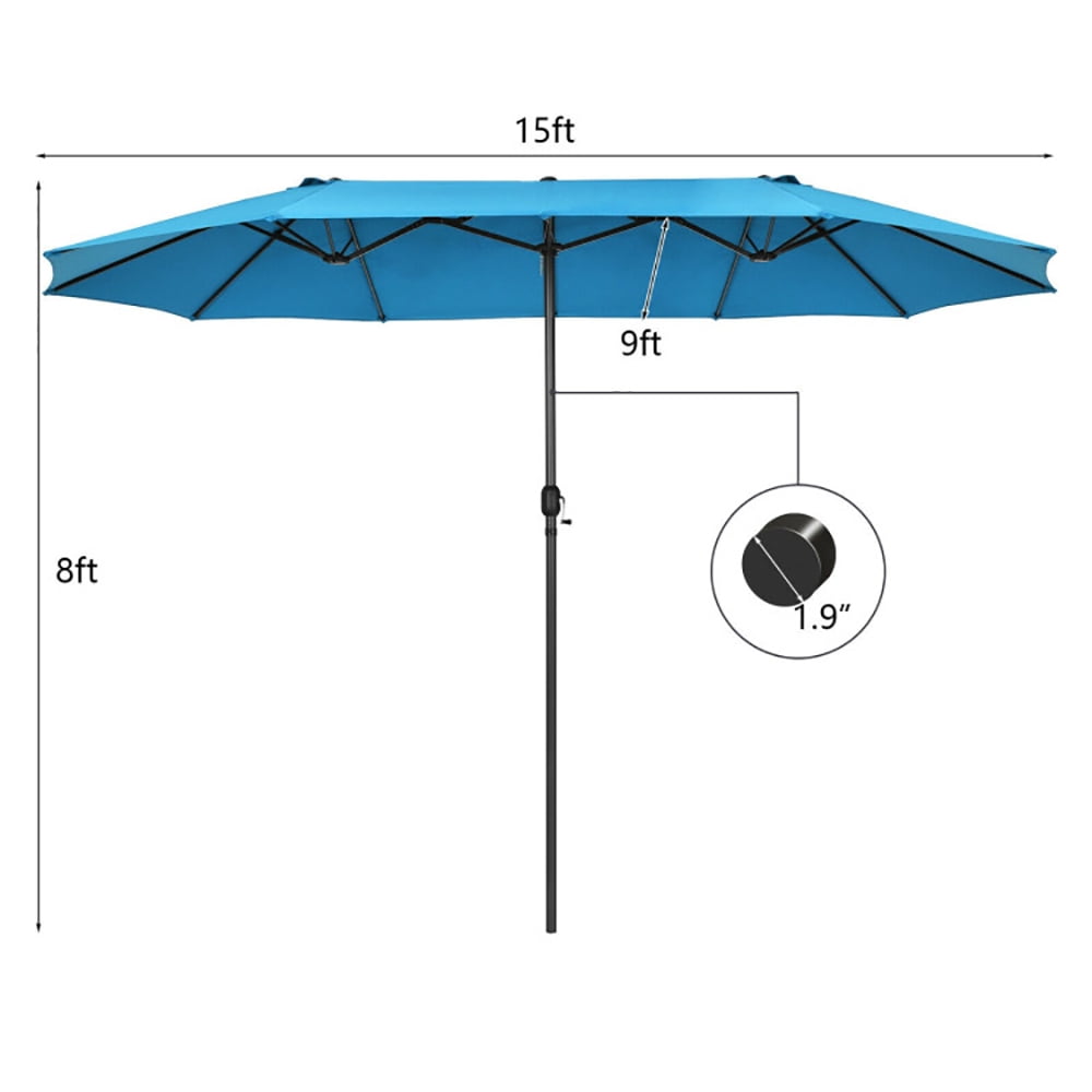 Aimee Lii 15 Feet Patio Double-Sided Umbrella with Hand-Crank System, Sunbrella Patio Umbrellas, Blue