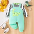 thumbnail image 3 of Enyan Baby Boy Clothes Fall Winter Outfits Infant Boys Long Sleeve Stripe Romper Dinosaur Clothing Set(Green,1-3 Months), 3 of 7