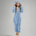 thumbnail image 2 of mgoYE Girls Fleece Hooded Onesie Pajamas Cute One Piece Fuzzy Sleepwear Zip Up Jumpsuits Winter Warm Romper Outfits Playsuit Loungewear(Light Blue,7-8 Years), 2 of 7