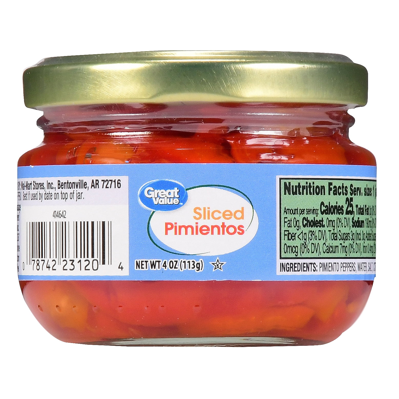 Great Value Sliced Pimientos, 4 oz