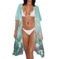 thumbnail image 3 of DISNIMO Beach Cover Ups for Women Tulip Print Beach Coverups Kimono Cardigan Swimsuit Cover Up Open Front Long Bikini Bathing Suit Coverup, 3 of 6