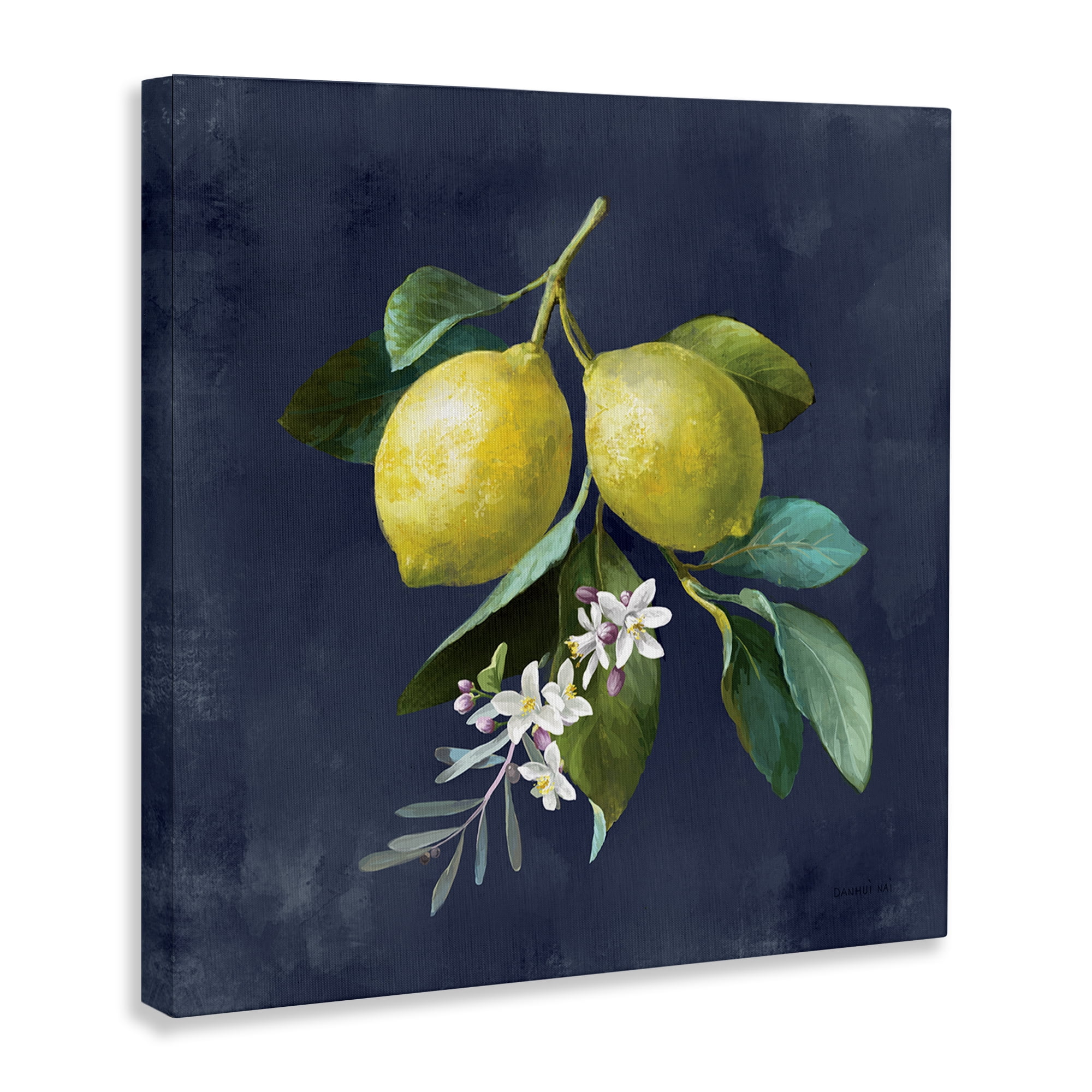 Stupell Industries Lemon Branches on Blue Food & Beverage Painting Wrapped Canvas Art Print Wall Art, 17 x 17