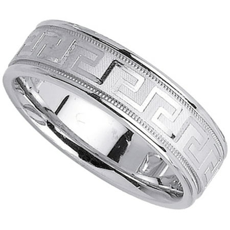 Kobelli Greek Key 14k White Gold Mens Wedding Band 6mm