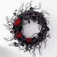 thumbnail image 1 of CHAO Corona de madera muerta simulación flor negra corona decorativa puerta colgante arreglo de vacaciones corona de mimbre colgante de pared, 1 of 4