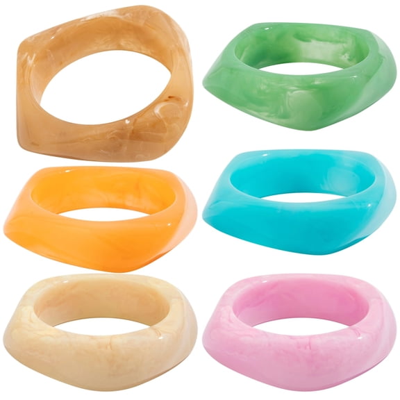 6 Pcs Resin Bangle Bracelets, Square Chunky Bracelets for Women, Smooth Edged Large Bangle Set, Irregular Wristbands, Assorted Colors, Ideal for Daily Wear and Fashion Accessories
