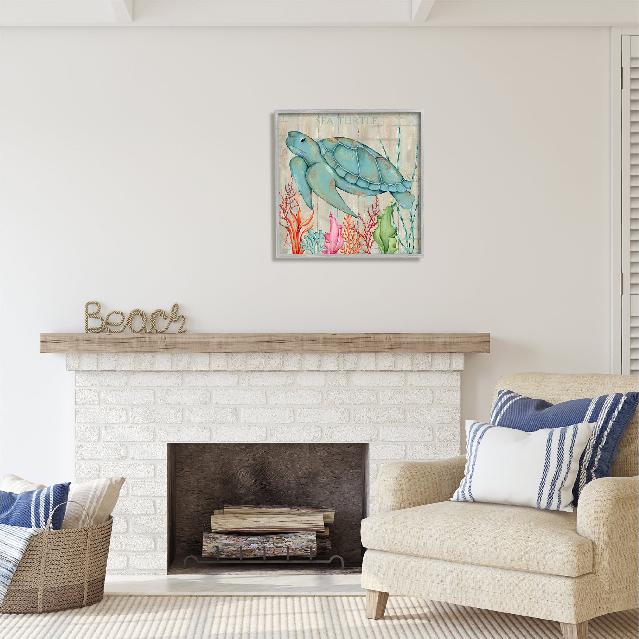Stupell Industries Rustic Sea Turtle Animal Animals & Insects Painting Gray Framed Art Print Wall Art, 24 x 24