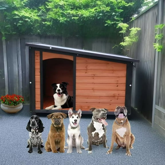 MIDOQIN Dog House Outdoor Indoor, Wooden Dog Kennel with Winter Raised Feet Puppy Shelter