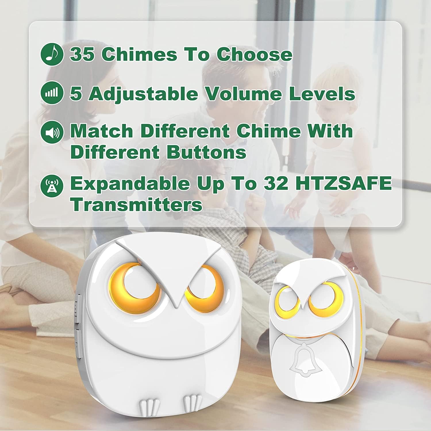 Wireless Doorbell,Doorbell,1 Receiver + 1 Transmitter - White