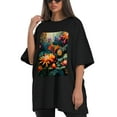 thumbnail image 4 of Plus Size Shirt for Women Oversized Black Tops for Women Short Sleeves Shirt for Women Flower 5 T Shirt Crewneck Shirt for Women M, 4 of 5