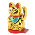 thumbnail image 2 of Waving Arm Lucky Cat Solar Powered Light Sensing Rotatable Base Bring Wealth Good Luck 5 Inch Fortune Cat Decoration Gold, 2 of 5
