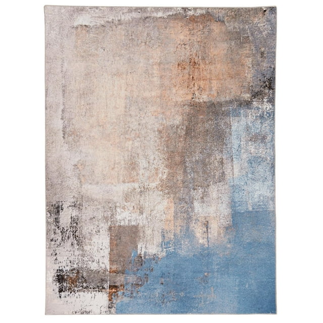 Tapis lavable Kyler 5 pi x 7 pi beige et bleu