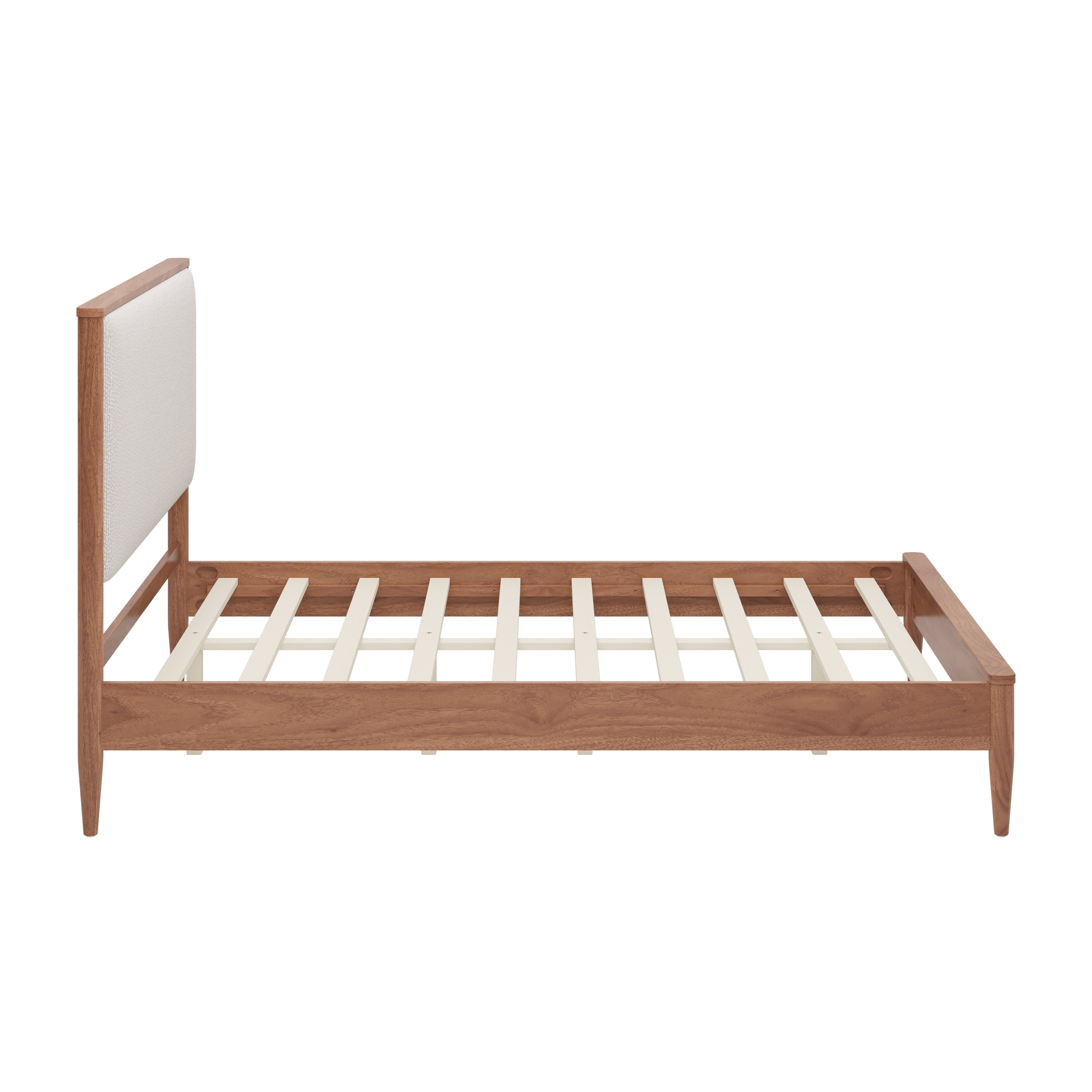 Euroco Wood Queen Size Platform Bed, Mid-Century Modern Style Platform Bed with Boucle Upholstered Headboard, Walnut