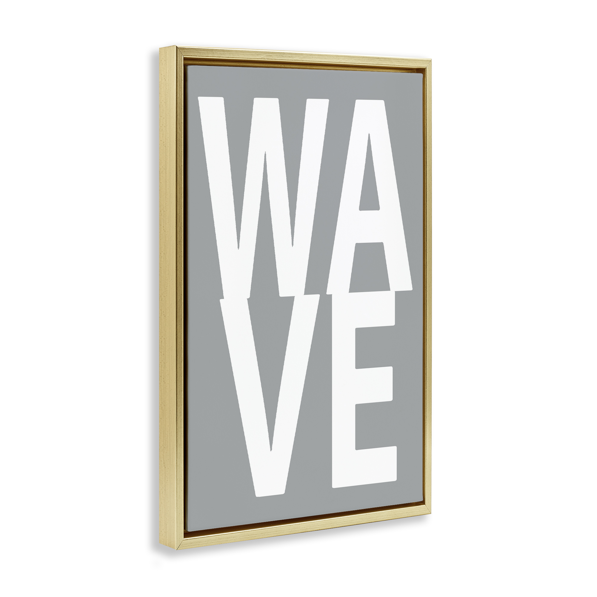 Stupell Industries Wave Word on Grey Typography Painting Gold Floater Framed Art Print Wall Art, 17 x 25